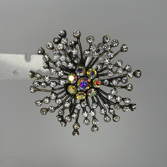 Jewelry - Silver and Gold Starburst Brooch with Crystals